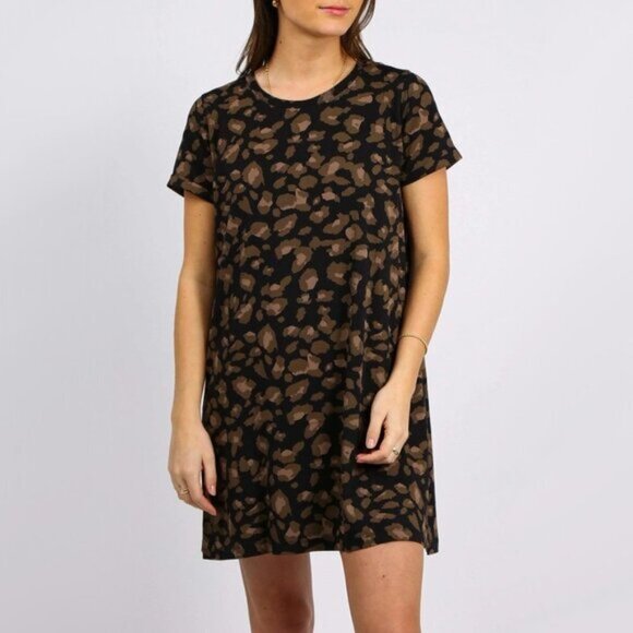 NWT Brunette the Label leopard print cotton t-shirt dress, S/M - Picture 2 of 7